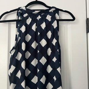Blue and white checkered chiffon top